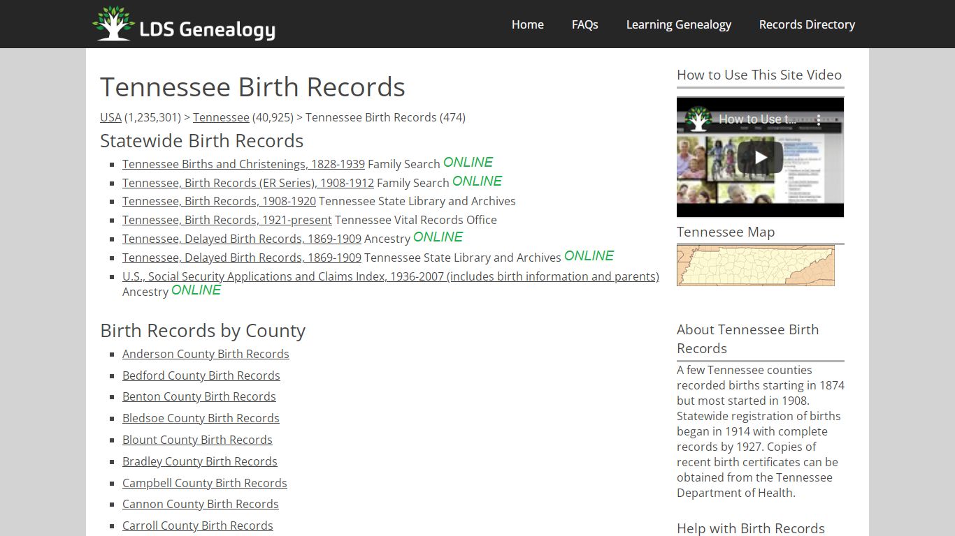 Tennessee Birth Records - LDS Genealogy